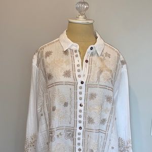 Women's Johnny Was Alberte Oversized Shirt, Size L, NEW